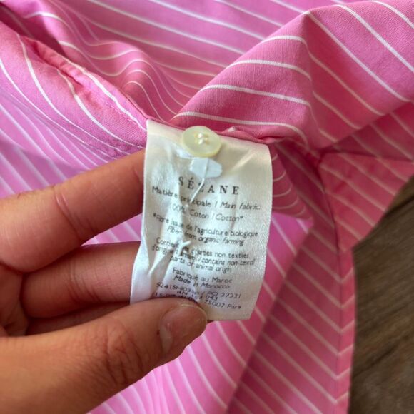sezane pink ecru max striped oversized boxy long sleeve shirt preppy size 36 - Picture 5 of 6